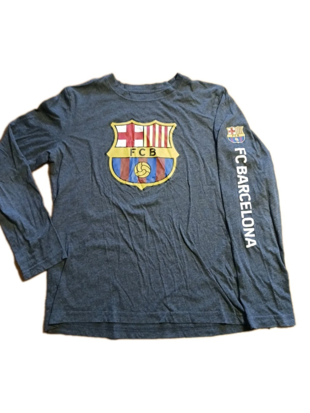 FC Barcelona Men's Gray Long Sleeve Graphic Logo Shirt XL